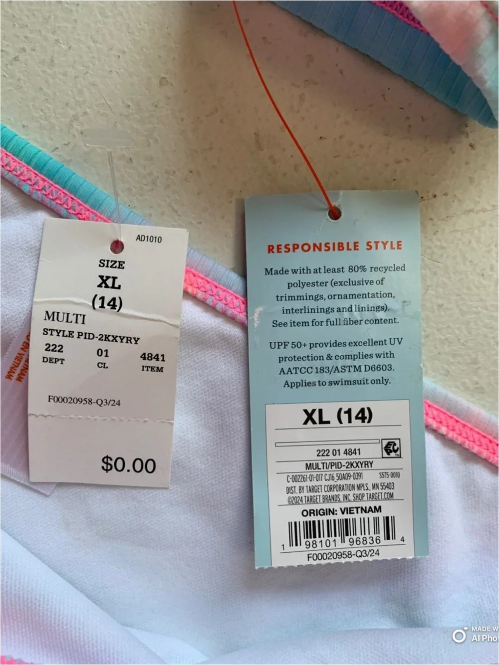 Cat & Jack Girl’s 2-Piece Rashguard Bikini Set Size XL NWT Pink Blue Tie-Dye